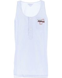 Prada Striped Logo Tank Top - Blue