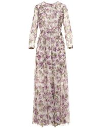 Philosophy Di Lorenzo Serafini - Floral Printed Long-sleeved Midi Dress - Lyst