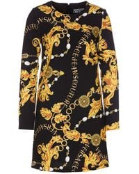 Versace - Baroque-printed Long-sleeved Crewneck Mini Dress - Lyst