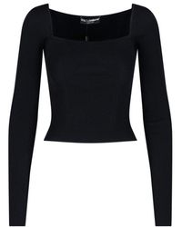 Dolce & Gabbana - Square Neck Long-sleeved Knit Jumper - Lyst