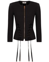 Elisabetta Franchi - Criss-Cross Laces Crêpe Jacket - Lyst