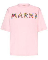 Marni - Logo Floral Printed Crewneck T-shirt - Lyst