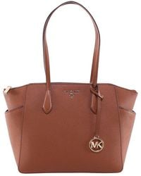 MICHAEL Michael Kors - M Michael Kors Woman's Marilyn Brown Leather Shoulder Bag With Logo - Lyst