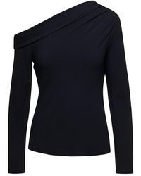Theory - Black Off-shoulder Fitted Top In Viscose Blend Woman - Lyst