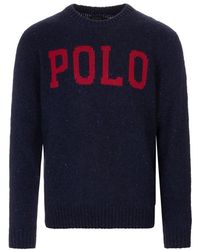 Polo Ralph Lauren Logo-print Crew-neck Sweater - Blue