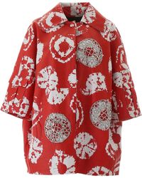 Area Jacquard Coat With Crystals - Red