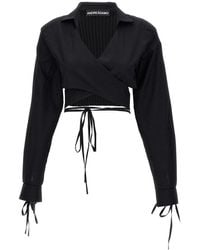 ANDREA ADAMO - Tied-waist Long-sleeved Cropped Shirt - Lyst