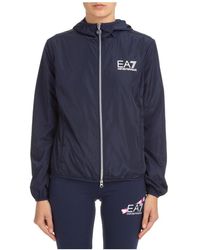 EA7 Logo Printed Zipped Jacket - Blue