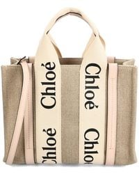 Chloé - Neutral Small Woody Tote Bag - Women's - Polyester/calf Leather/linen/flax - Lyst