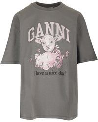 Ganni - Graphic-print Organic-cotton Blend T-shirt - Lyst