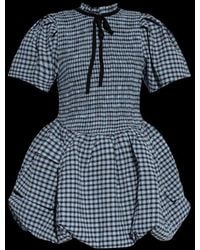 Ganni - Checked Seersucker Mini Dress - Lyst