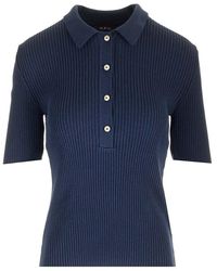 A.P.C. - Blue Danae Ribbed Polo Shirt - Lyst