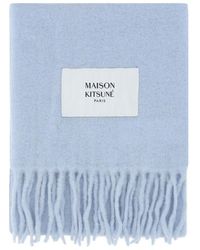 Maison Kitsuné - Logo Patch Fringed Knit Scarf - Lyst