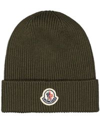 Moncler - Logo Patch Ribbed Knit Beanie - Lyst
