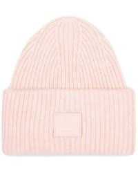 Acne Studios Pansy Face Patch Rib Wool Beanie - Pink