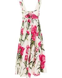 Dolce & Gabbana - Carnation Print Cotton Midi Dress - Lyst