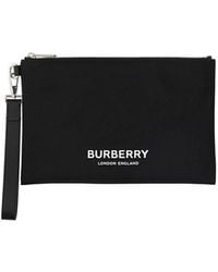 Burberry Logo-printed Zipped Clutch Bag - Black