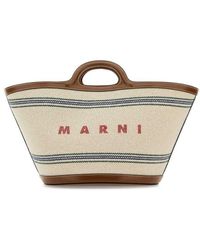 Marni - Logo Printed Striped Tote Bag - Lyst