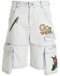 Gcds - Bleached Embroidered Ultracargo' Bermuda Shorts - Lyst