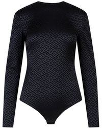 Womens Lingerie Versace Lingerie Versace Synthetic Black La Greca Long Sleeve Bodysuit 
