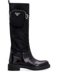 Prada Leather And Re-nylon Boots - Black