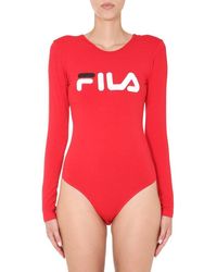 Fila "yulia" Cotton Jersey Bodycon With Logo - Red