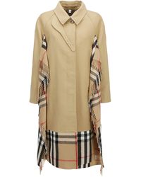 Burberry Checked Scarf Detail Car Coat - Natural