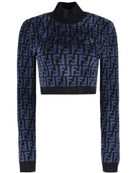 Womens Clothing Jumpers and knitwear Zipped sweaters Fendi Synthetic Karligraphy Jacquard Track Jacket in Blue 