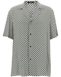 Balmain - Black And White Bowling Shirt With Monogram Print In Viscose Man - Lyst
