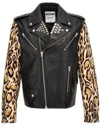 Moschino - Animal Print Sleeves Leather Jacket Casual Jackets, Parka - Lyst