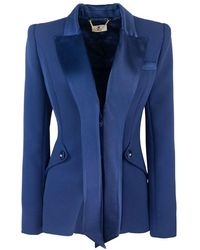 Elisabetta Franchi - Satin Lapel Crepe Tuxedo Jacket - Lyst