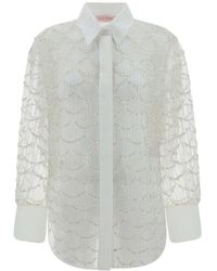 Valentino - Tulle Illusione Embroidered Straight Hem Shirt - Lyst