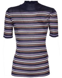 A.P.C. Striped Short-sleeved Knit Top - Blue