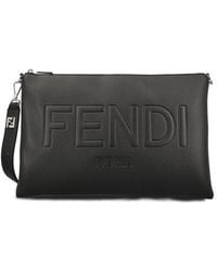 Fendi - Logo Detailed Zipped Clutch Bag - Lyst