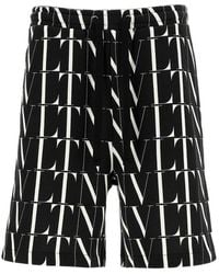 Valentino Vltn Printed Drawstring Bermuda Shorts - Black