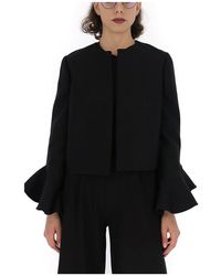 Valentino Frilled Cuff Cropped Jacket - Black
