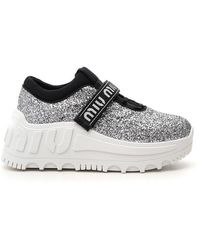 Miu Miu Glitter Chunky Sole Sneakers - Metallic