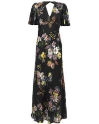 Twin Set - Floral-printed V-neck Satin Maxi Dress - Lyst