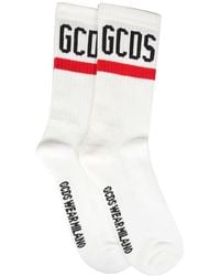 Gcds Logo Intarsia Ribbed Socks - White