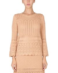 Boutique Moschino Crewneck Crochet-knit Sweater - Natural