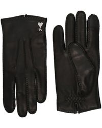 Ami Paris - Logo Leather Gloves - Lyst
