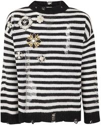 Balmain Destroy Striped Knit Pullover W Brooches - Black