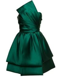 Alberta Ferretti - Mini Green Flared Dress With Maxi Detail In Silk Blend Woman - Lyst