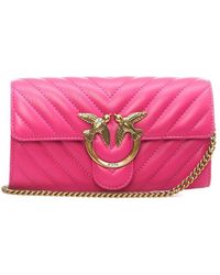 Pinko - Logo-plaque Chain-linked Quilted Shoulder Bag - Lyst