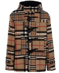 Burberry Checked Oversized Hooded Duffle Coat - Multicolour