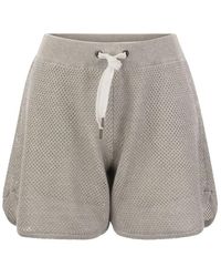 Brunello Cucinelli - Sparkling Net Knit Cotton Shorts - Lyst