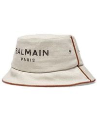 Balmain - B-army Canvas&leather Piping Bucket Hat Gem Naturel/marron Hats - Lyst