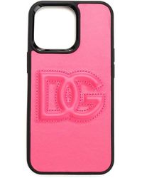 Dolce & Gabbana Leder Cover für iPhone 13 Pro aus Kalbsleder mit DG-Logo in Pink Damen Accessoires Handyhüllen 