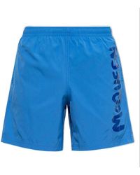 Alexander McQueen Graffiti Logo Swim Shorts - Blue
