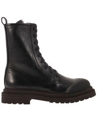 Brunello Cucinelli - Leather Boot With Precious Contour - Lyst